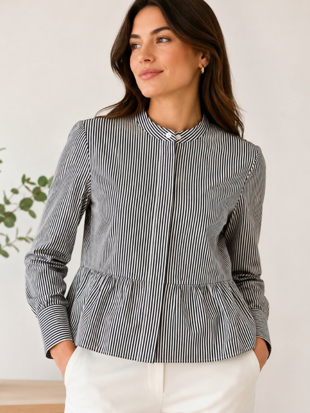 J.Crew Striped Peplum Button Down Blouse Size 4